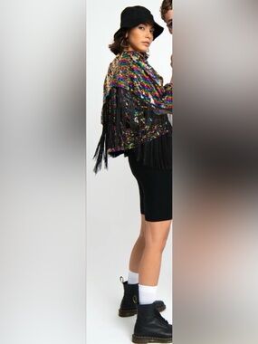 Urban Thread bohemian jacket no closure multicolored sequin and fringe NWT. M